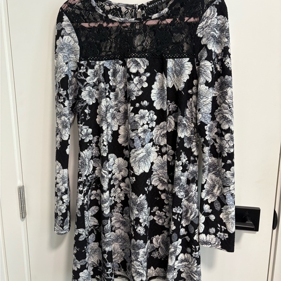 Society Girl Dresses & Skirts - Black Floral Lace Yoke Long Sleeve Casual Dress